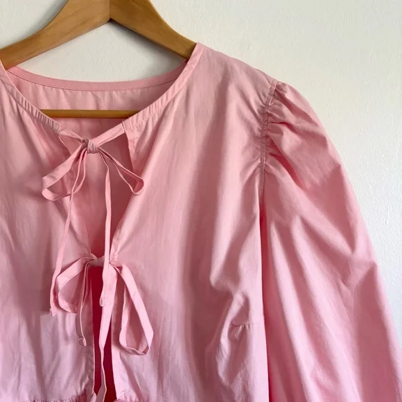 Pink Bow Tie Front Cotton Top - Picture 3 of 4
